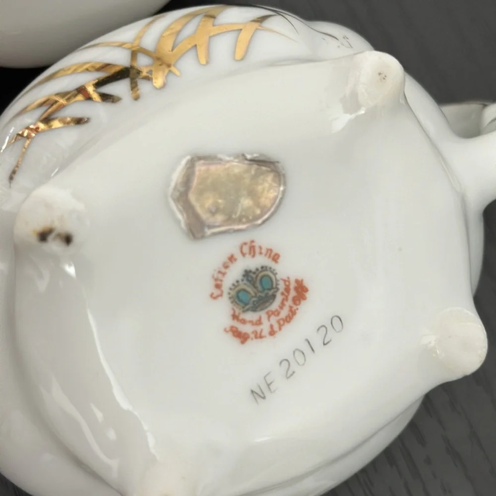 Lefton China Wheat #20120 Demitasse (mini) Cream & Lidded Sugar Bowl Gold Accent